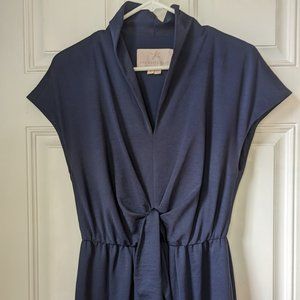 Gal Meets Glam Margie Tie Waist Satin Midi Dress, Navy, Size 4